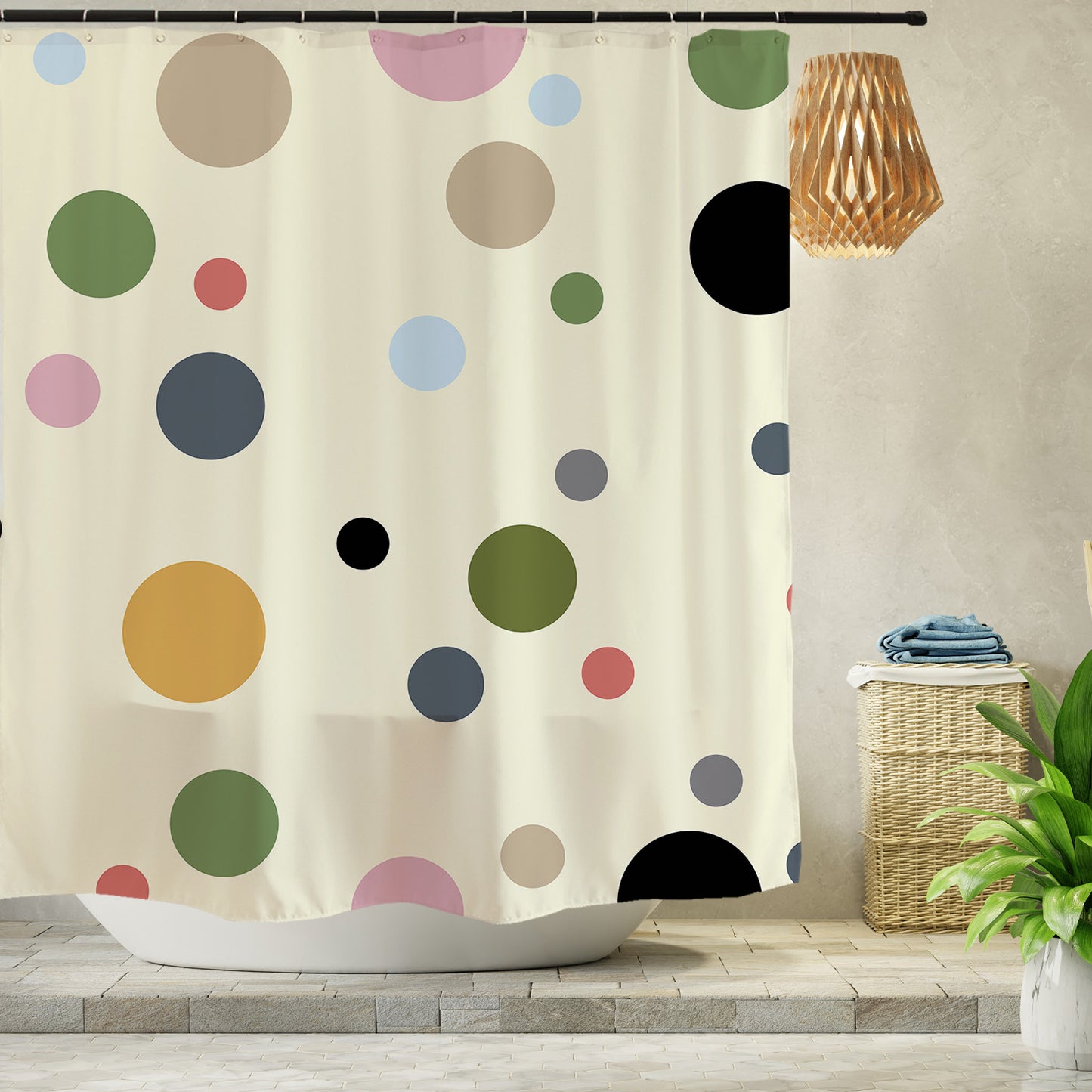 Feblilac Colorful Polka Dots Shower Curtain with Hooks