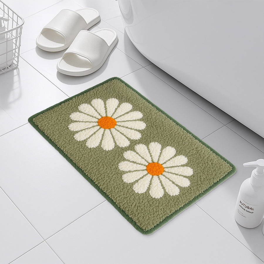 Feblilac Daisy Greem Tufted Bath Mat – Cute Double Flower Design, Soft & Fresh Bathroom Rug - view 3