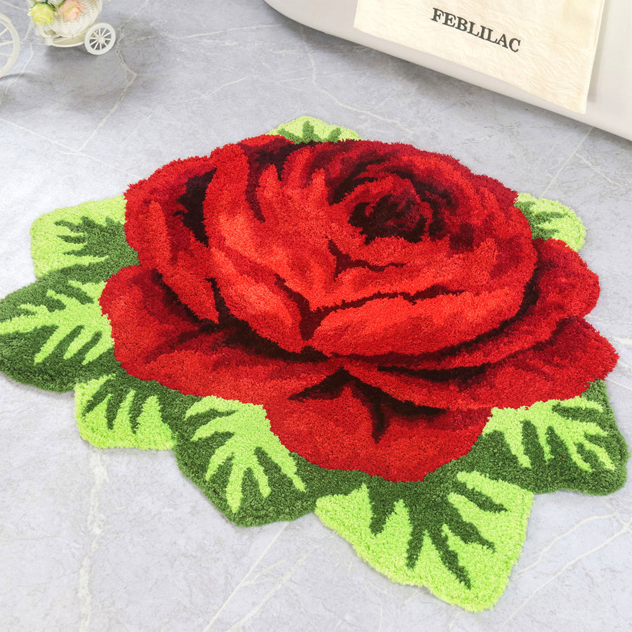 Feblilac Red Flower Tufted Bath Mat - view 2