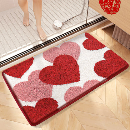 Feblilac Red Festive Love Tufted Bath Mat