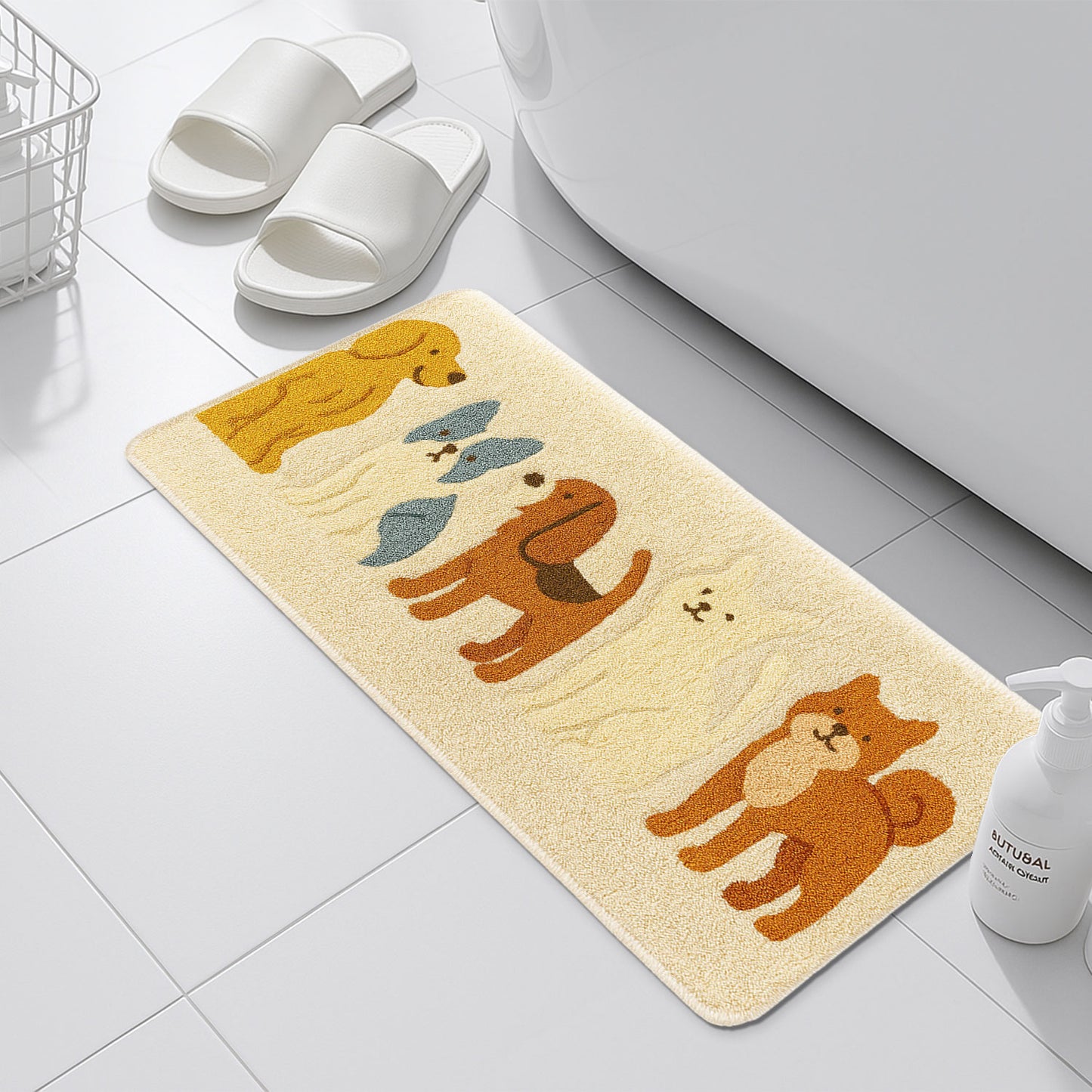 Feblilac Cute Dog Illustration Tufted Rug – Soft & Plush Pet Lover Floor Mat