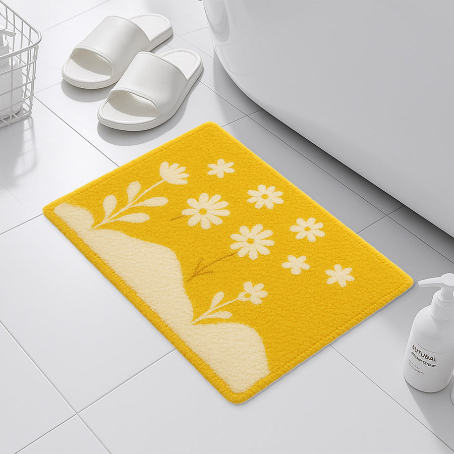 Feblilac Yellow Daisy Field Tufted Bath Mat – Cheerful Floral Landscape, Soft & Bright Bathroom Rug - view 3