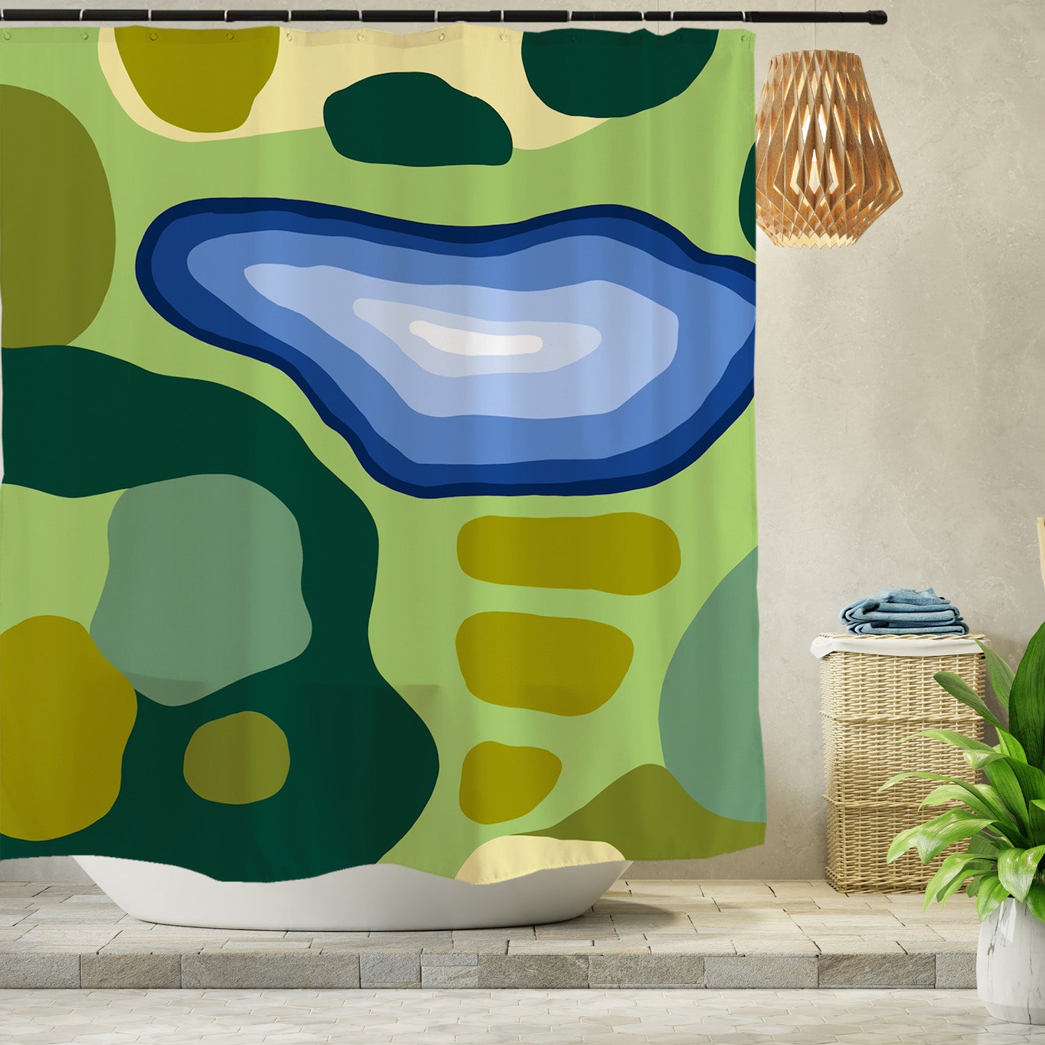 Feblilac Moss and Lake Shower Curtain with Hooks