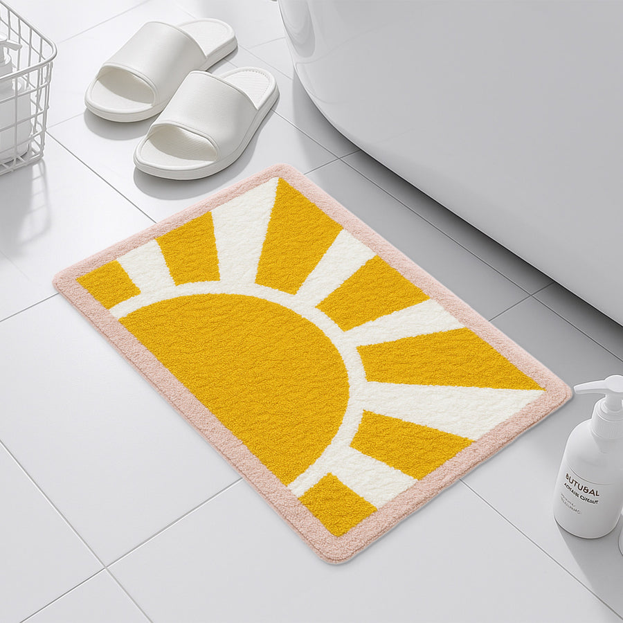 Feblilac Sunrise Tufted Bath Mat – Bright Yellow Sun Design, Soft & Uplifting Bathroom Rug - view 4