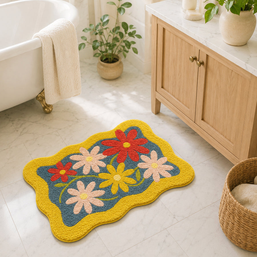 Feblilac Floral Wavy Tufted Bath Mat