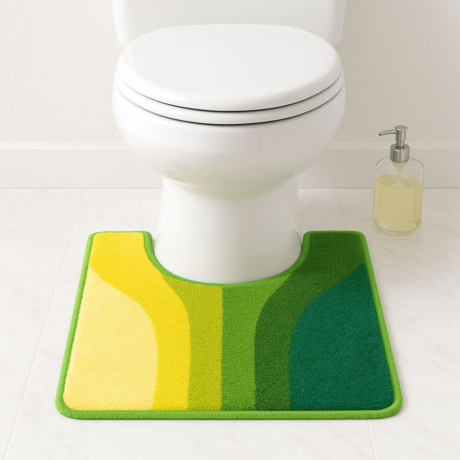 Feblilac Yellow Green Wave Toilet Mat, U-Shape Mat for Bathroom Toilet - view 2