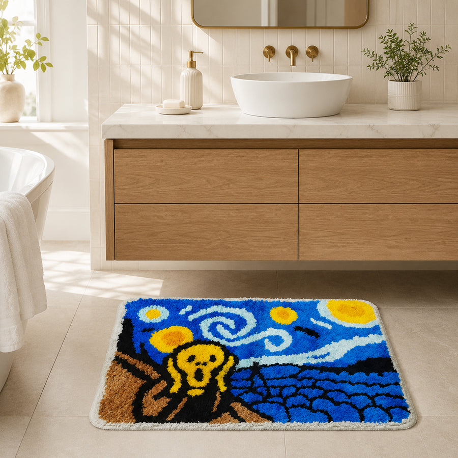 Feblilac Expressionist Art Tufted Bath Mat – The Scream x Starry Night Bath Mat – Artistic Tufted Rug - view 2
