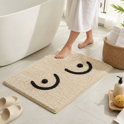 Feblilac Playful Cream Tufted Bath Mat with Raised Black Line Design