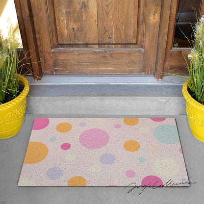 Feblilac Pink Polka Dots Geometric PVC Coil Door Mat