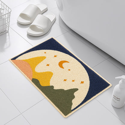 Feblilac Moon & Mountain Tufted Bath Mat – Soft Non-Slip Absorbent Bathroom Rug