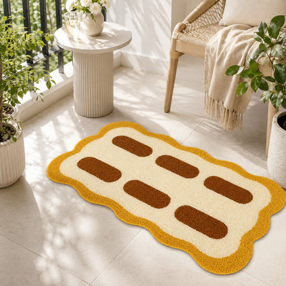Feblilac Wavy Tufted Bath Mat – Mustard Yellow and Cream Accent Rug
