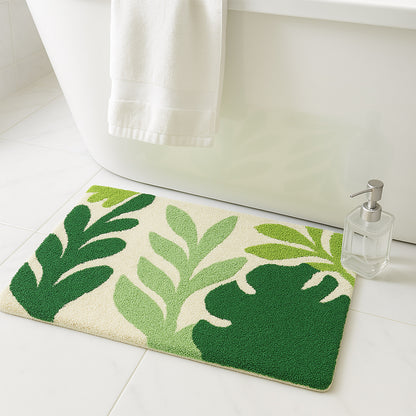 Feblilac Green Leaves Tufted Bath Mat