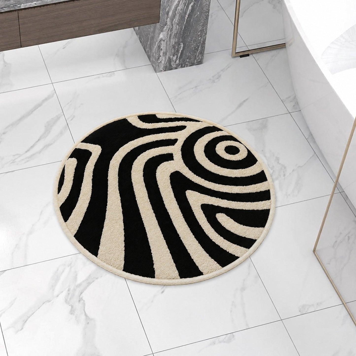 Feblilac Black and White Line Tufted Round Bath Mat – Black & White Stripe Circle Rug
