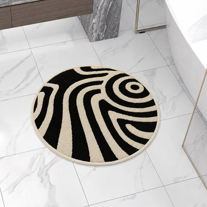 Feblilac Black and White Line Tufted Round Bath Mat – Black & White Stripe Circle Rug