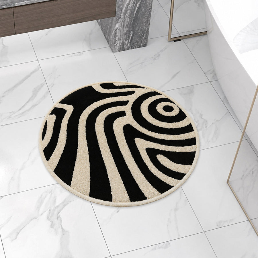 Feblilac Black and White Line Tufted Round Bath Mat – Black & White Stripe Circle Rug