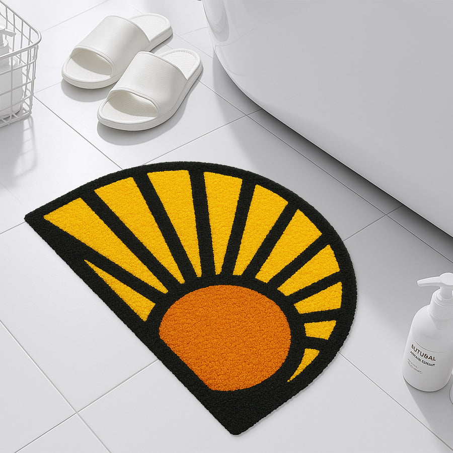 Feblilac Bold Sunrise Tufted Bath Mat – Half-Round Sunburst Design, Vibrant & Retro Bathroom Rug - view 3