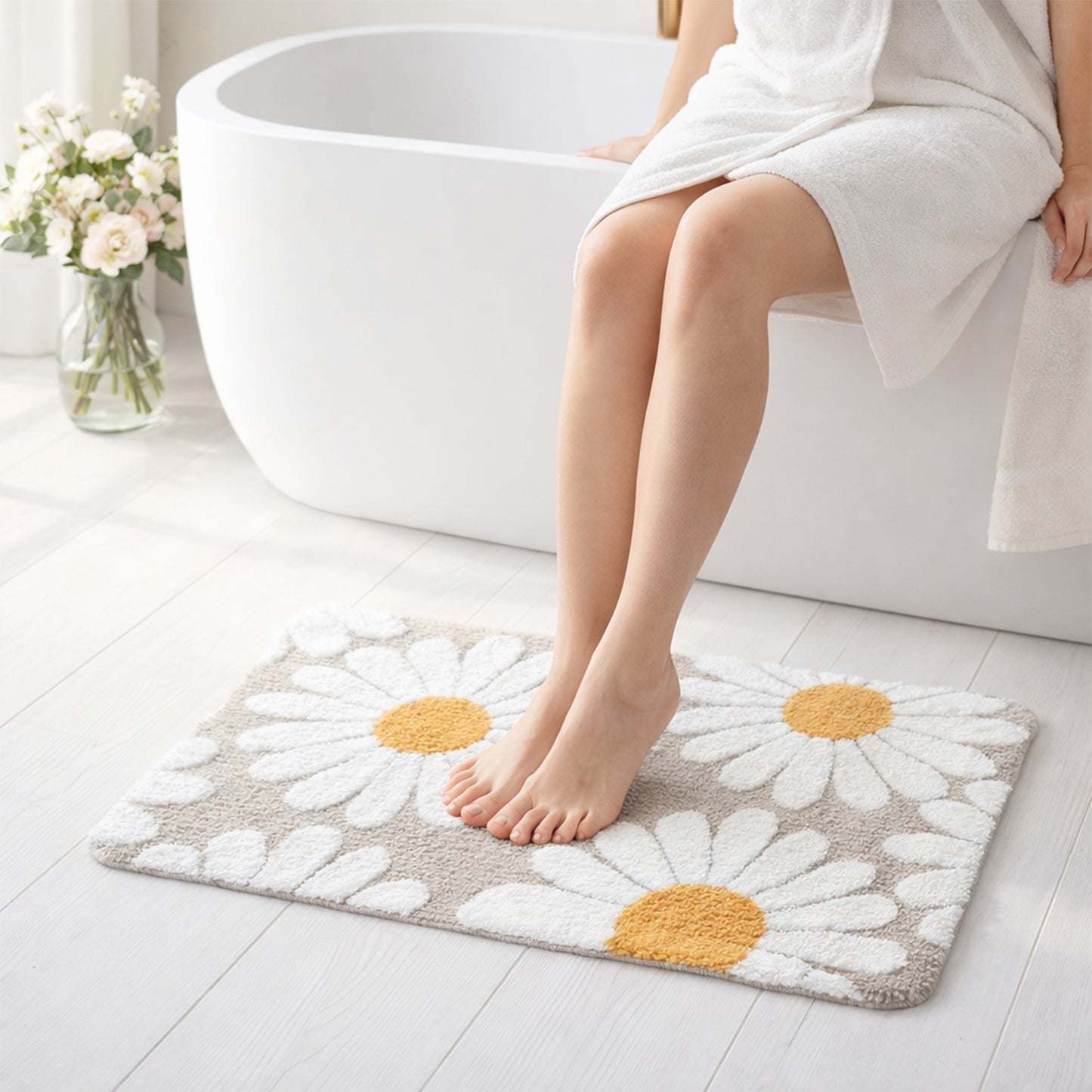 Feblilac Camel Daisy Tufted Bath Mat