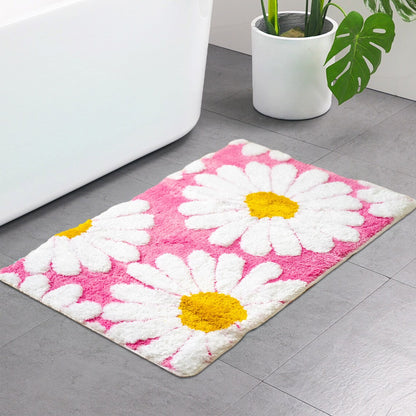 Feblilac Bright Pink Daisy Tufted Bath Mat