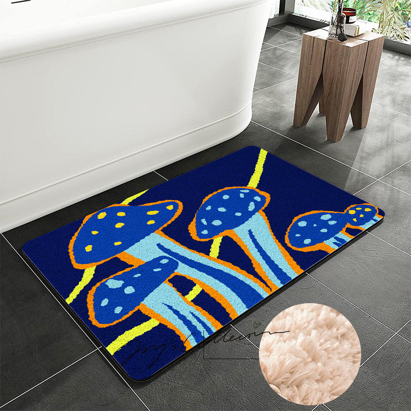 Feblilac Dark Blue Mushroom Tufted Bath Mat - view 2