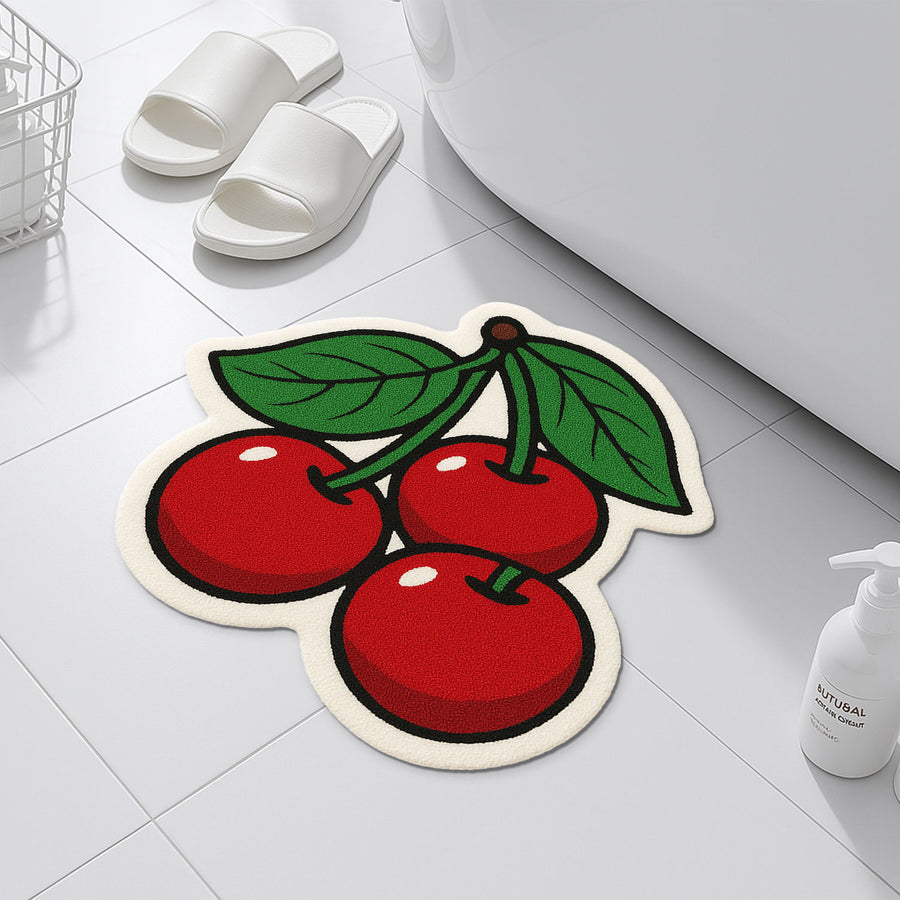 Feblilac Cherry Tufted Bath Mat – Cute Fruit-Shaped Absorbent Rug for Bathroom Decor - view 3