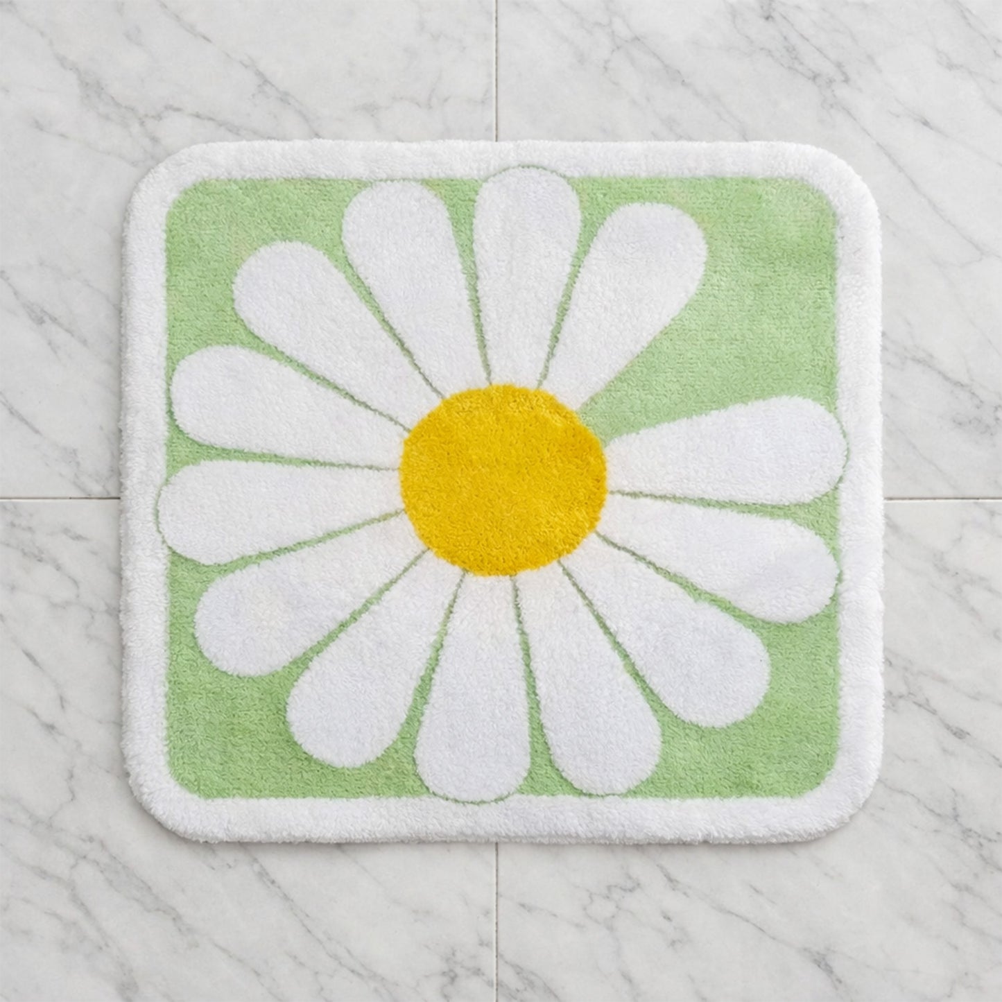 Feblilac Square Daisy Flower Tufted Bath Mat, Green