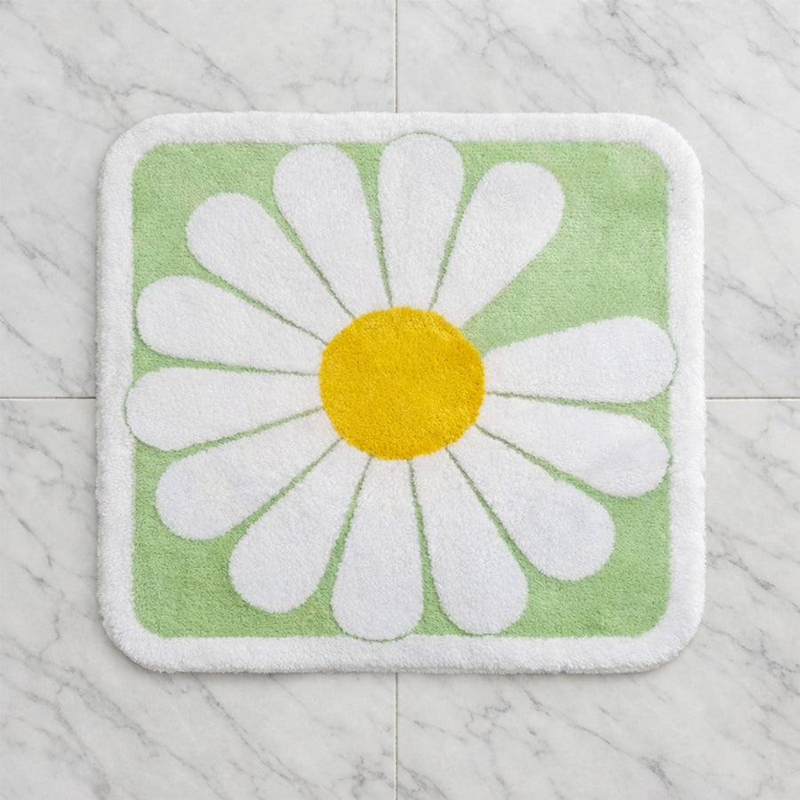 Feblilac Square Daisy Flower Tufted Bath Mat, Green - view 2