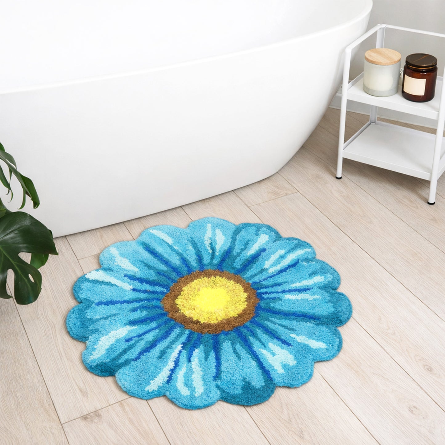 Feblilac Blue Flowers Tufted Bath Mat