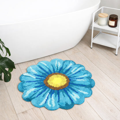 Feblilac Blue Flowers Tufted Bath Mat