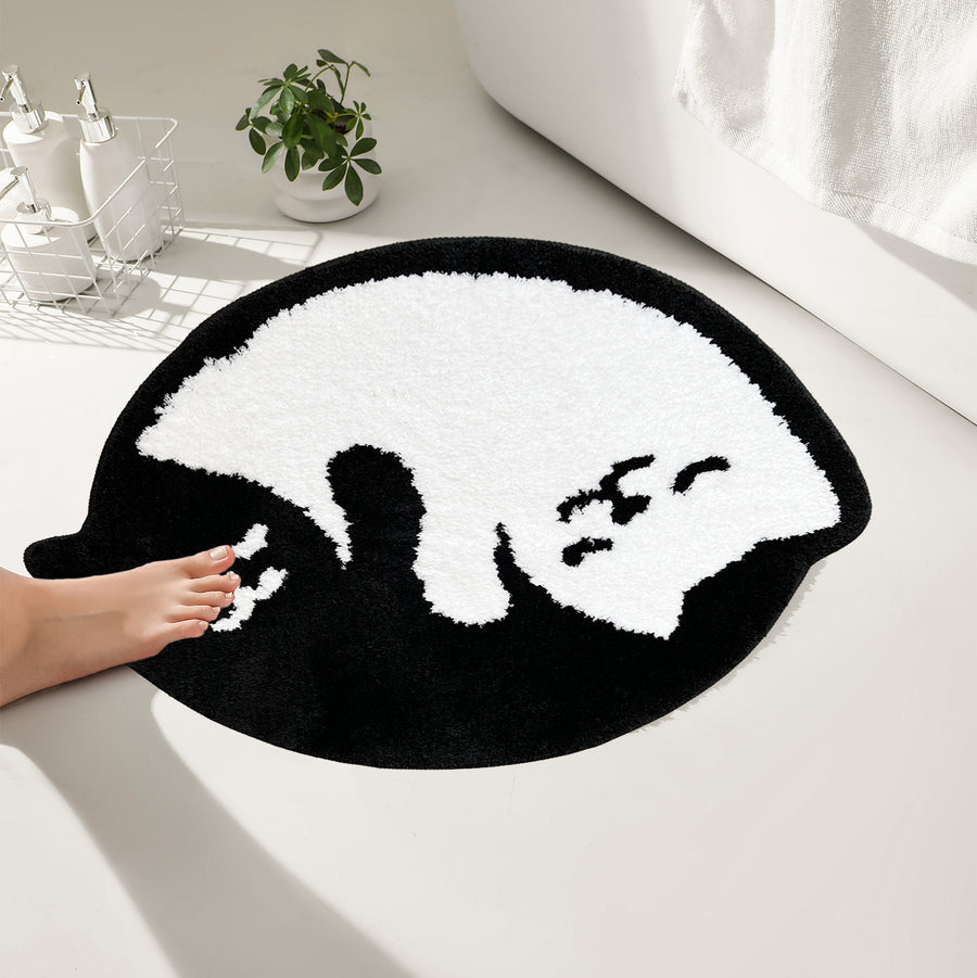 Feblilac Black and White Cat Tai Chi Tufted Bath Mat - view 3