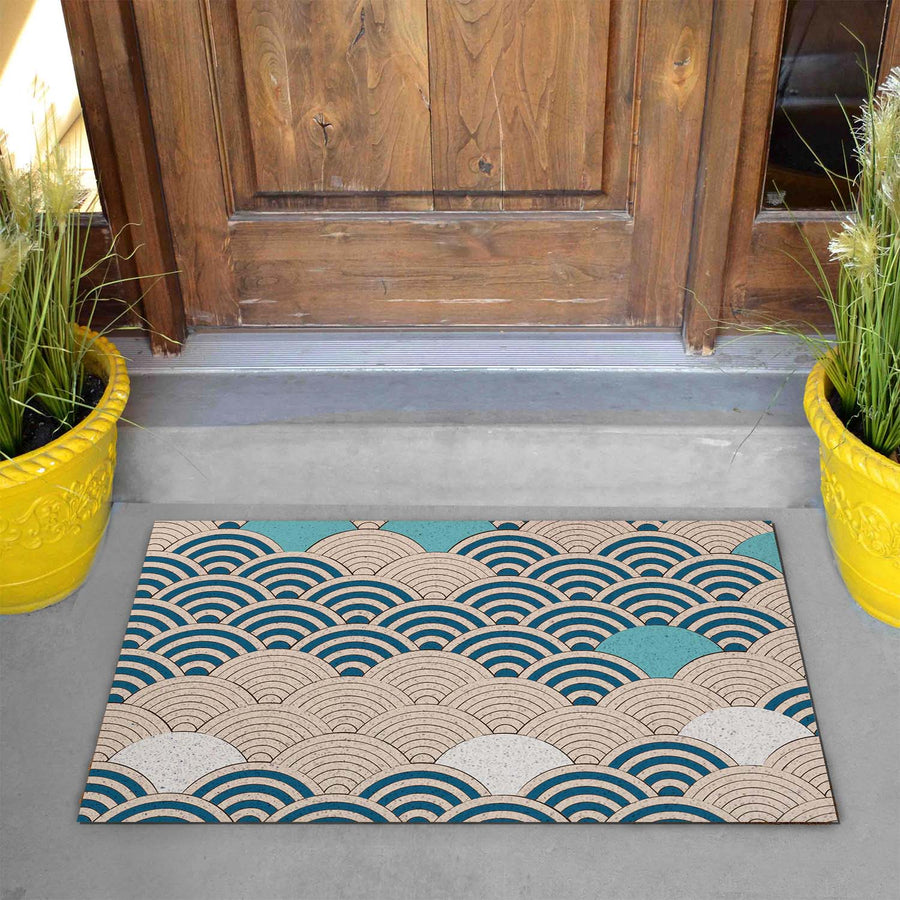 Feblilac Yellow and Blue Waves PVC Coil Door Mat - view 2