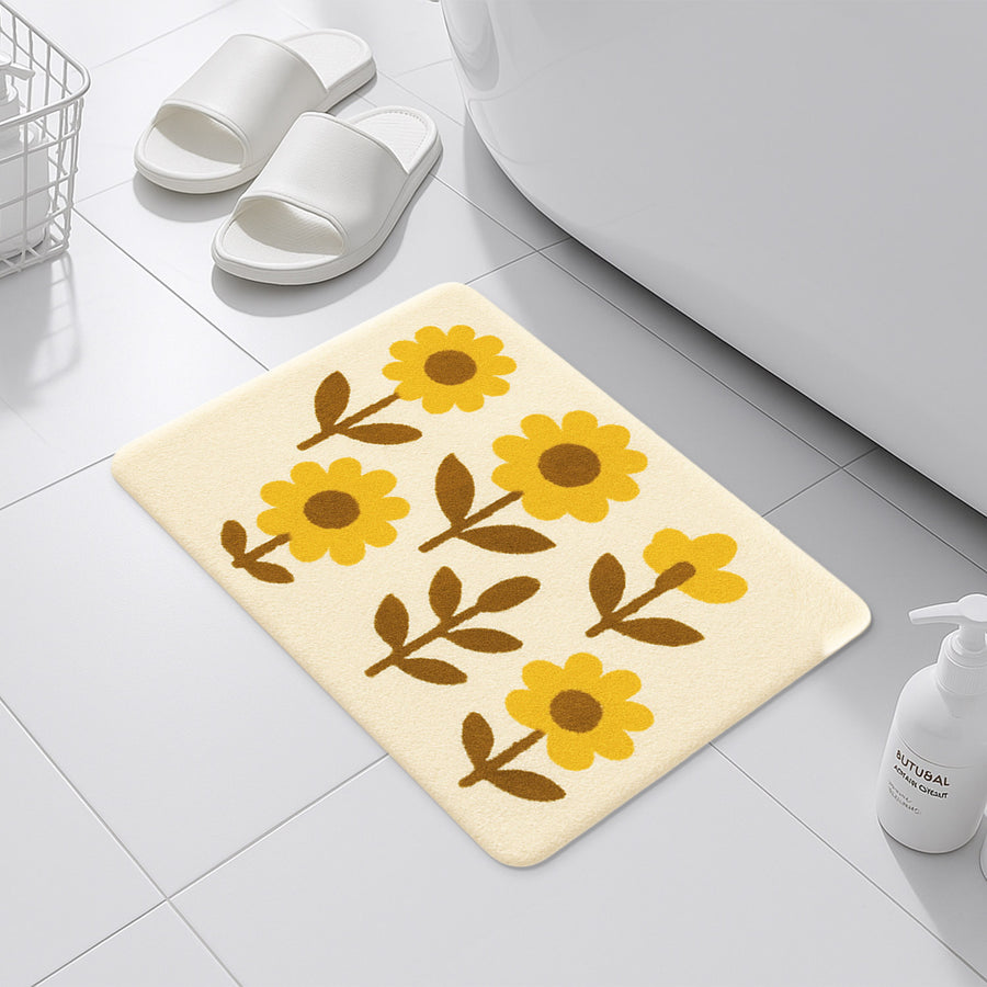 Feblilac Cute Yellow Floral Bath Mat – Soft Non-Slip Bathroom Rug, Sunflower Design - view 3