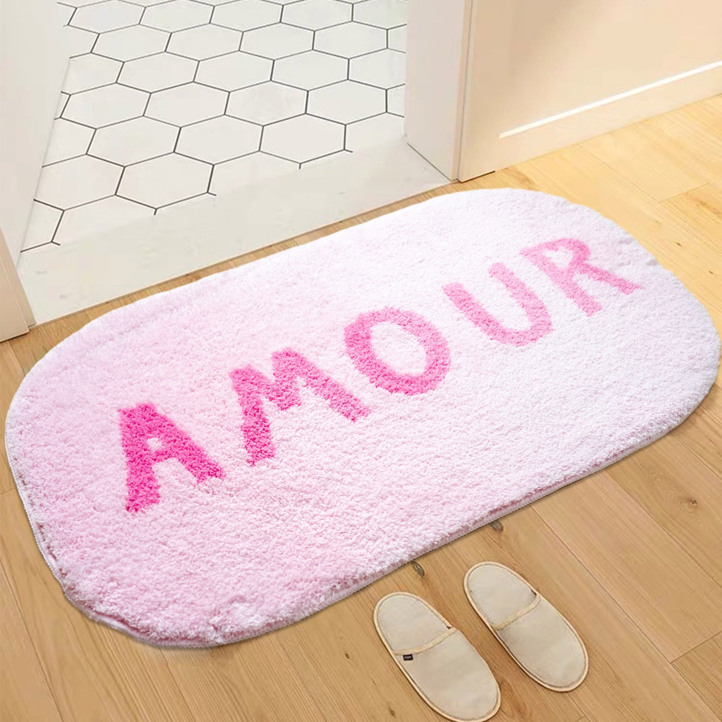 Feblilac Pink French AMOUR Tufted Bath Mat