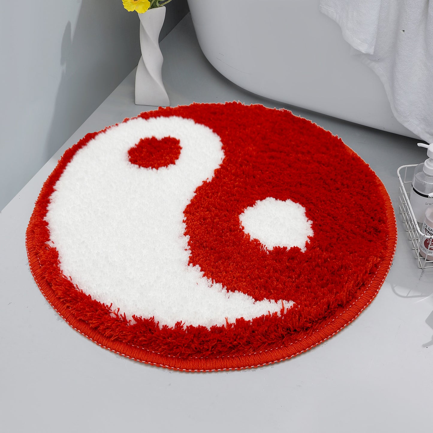 Feblilac Red round Tai Chi Tufted Bath Mat