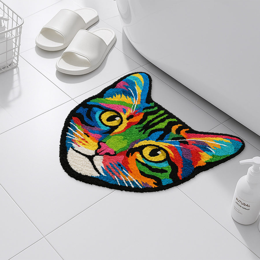 Feblilac Colorful Cat Tufted Bath Mat – Vibrant Feline Face Design, Bold & Artistic Bathroom Rug - view 3