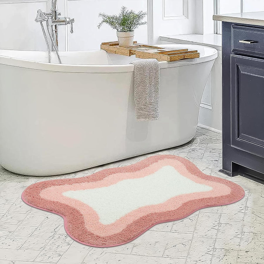 Pink Gradient Bath Mats, Rug for Bathroom, Cute Non-Slip Irregular Shape Carpet for Shower Room - view 2