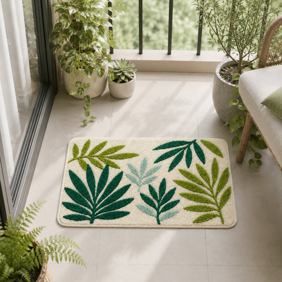 Feblilac Green Leaves Tufted Bath Mat, Soft Botanical Bathroom Rug - view 2