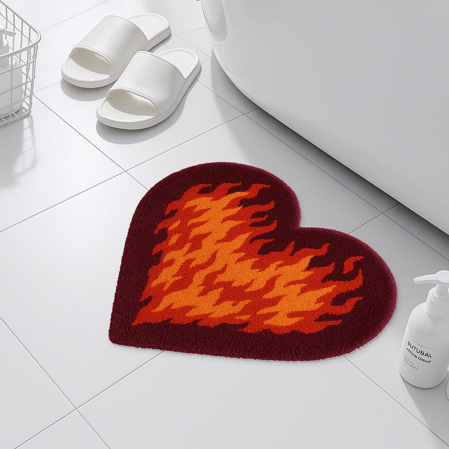 Feblilac Flame Heart Tufted Bath Mat – Bold Fire Design, Soft & Unique Bathroom Rug - view 3