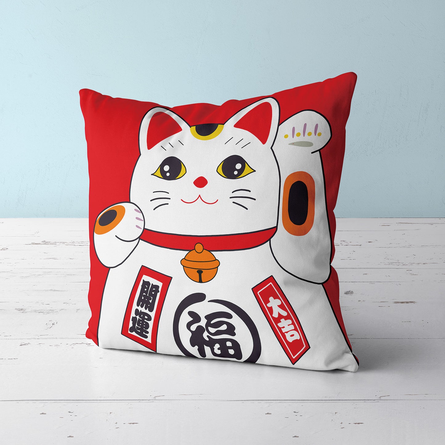 Feblilac Red Lucky Cat Cushion Covers Throw Pillow Covers