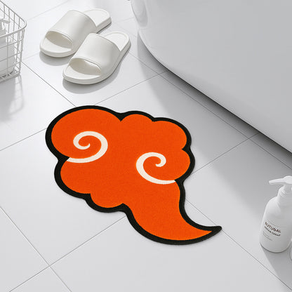 Feblilac Orange Cloud Bath Mat – Irregular Tufted Rug with Asian-Inspired Swirl