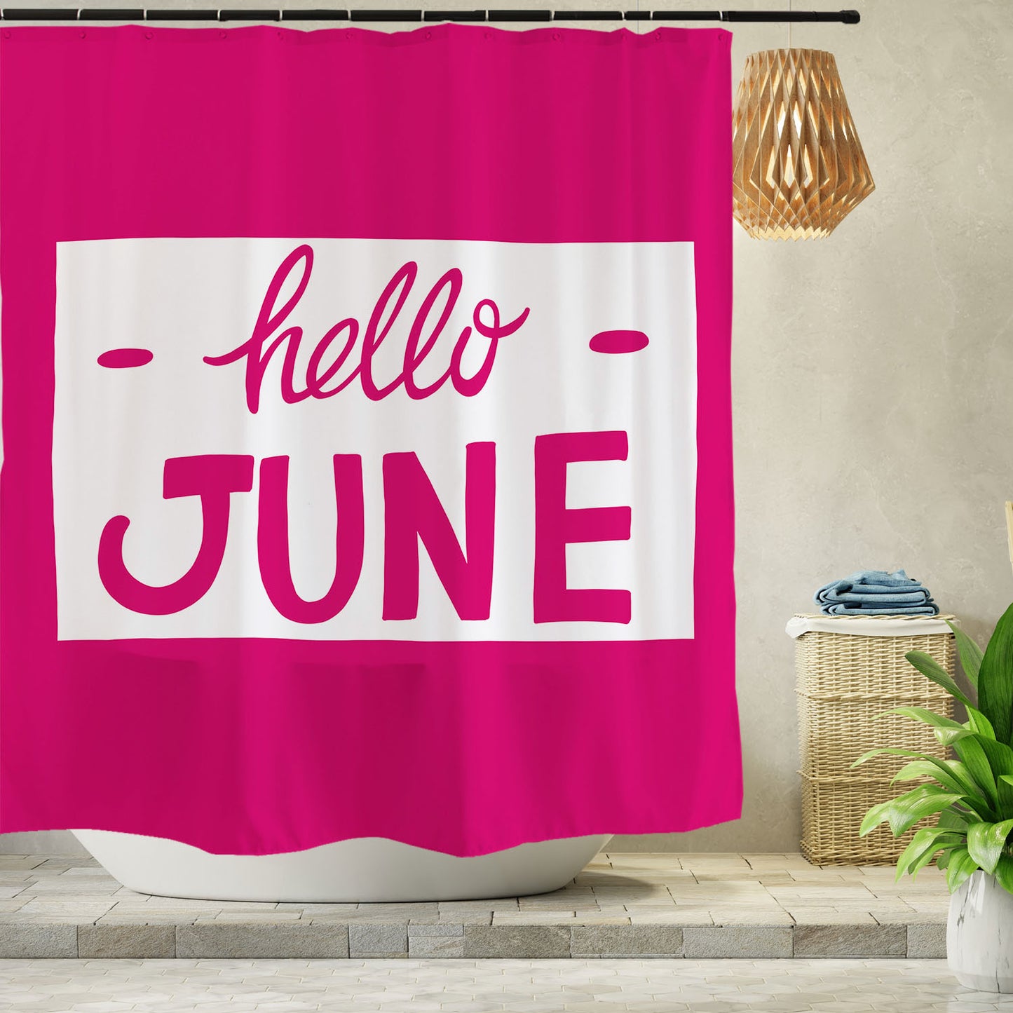 Feblilac Hello June Shower Curtain with Hooks