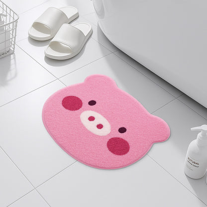 Feblilac Cute Piggy Bath Mat | Pink Kawaii Tufted Non-Slip Bathroom Rug