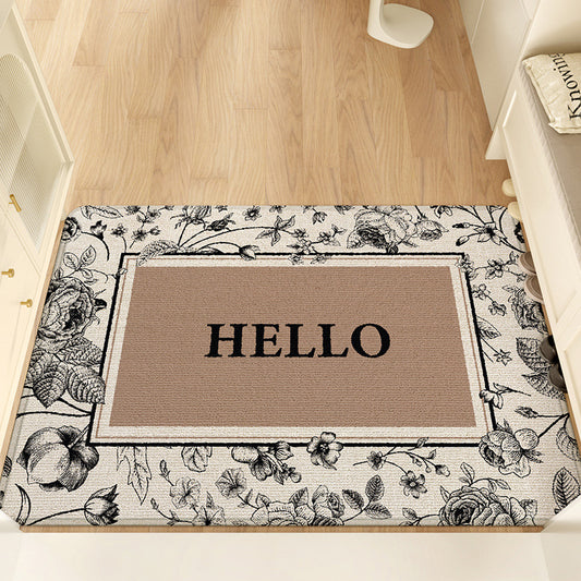 Feblilac Black Flowers Polyester Door Mat