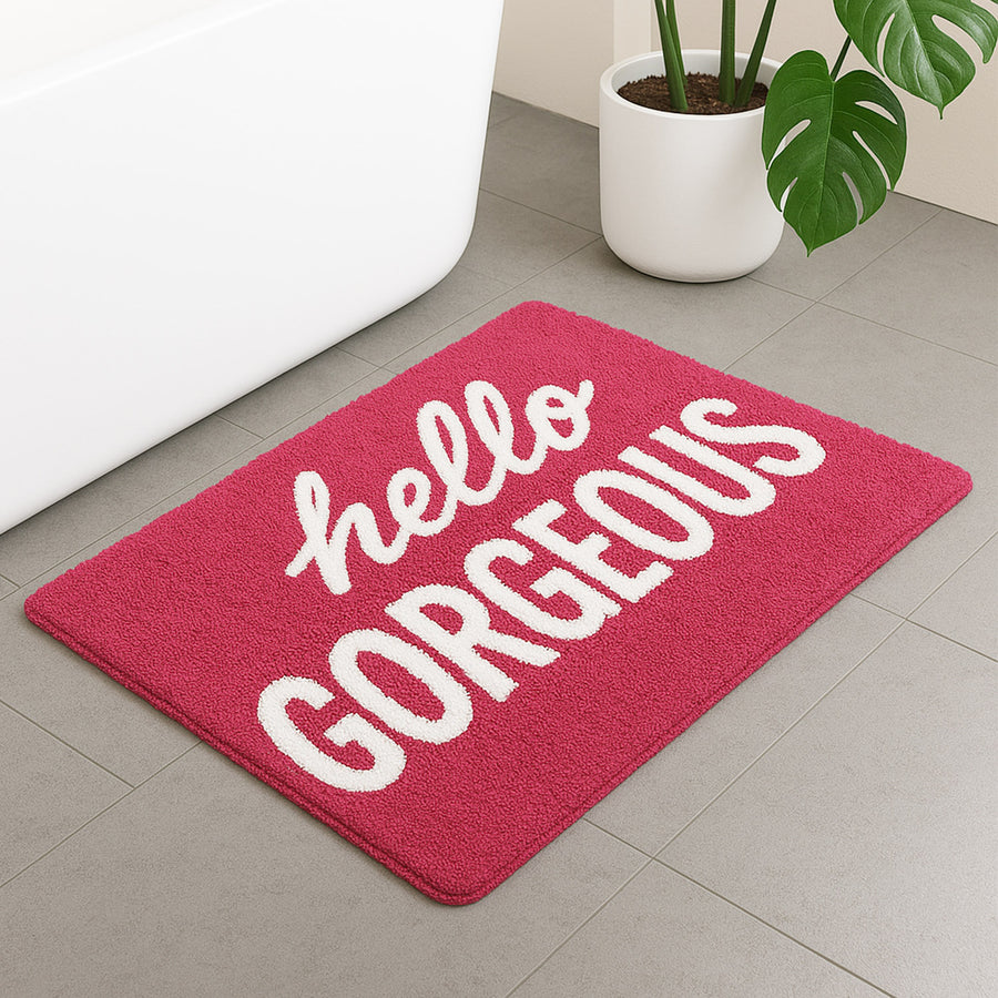Feblilac Cute Pink Hello Gorgeous Tufted Bath Mat - view 2
