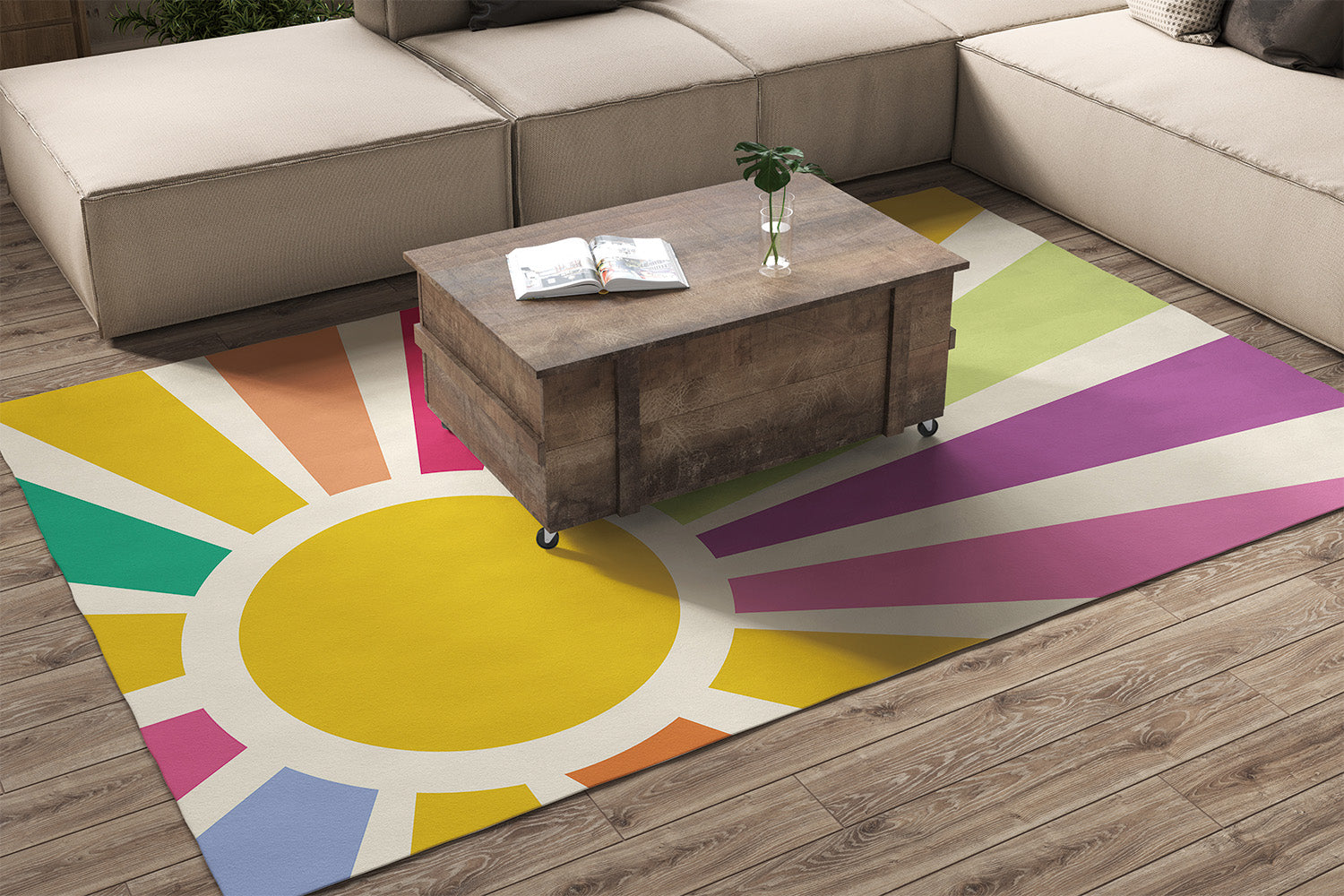 Feblilac Rainbow Sun Rays Handmade Tufted Acrylic Livingroom Carpet Area Rug
