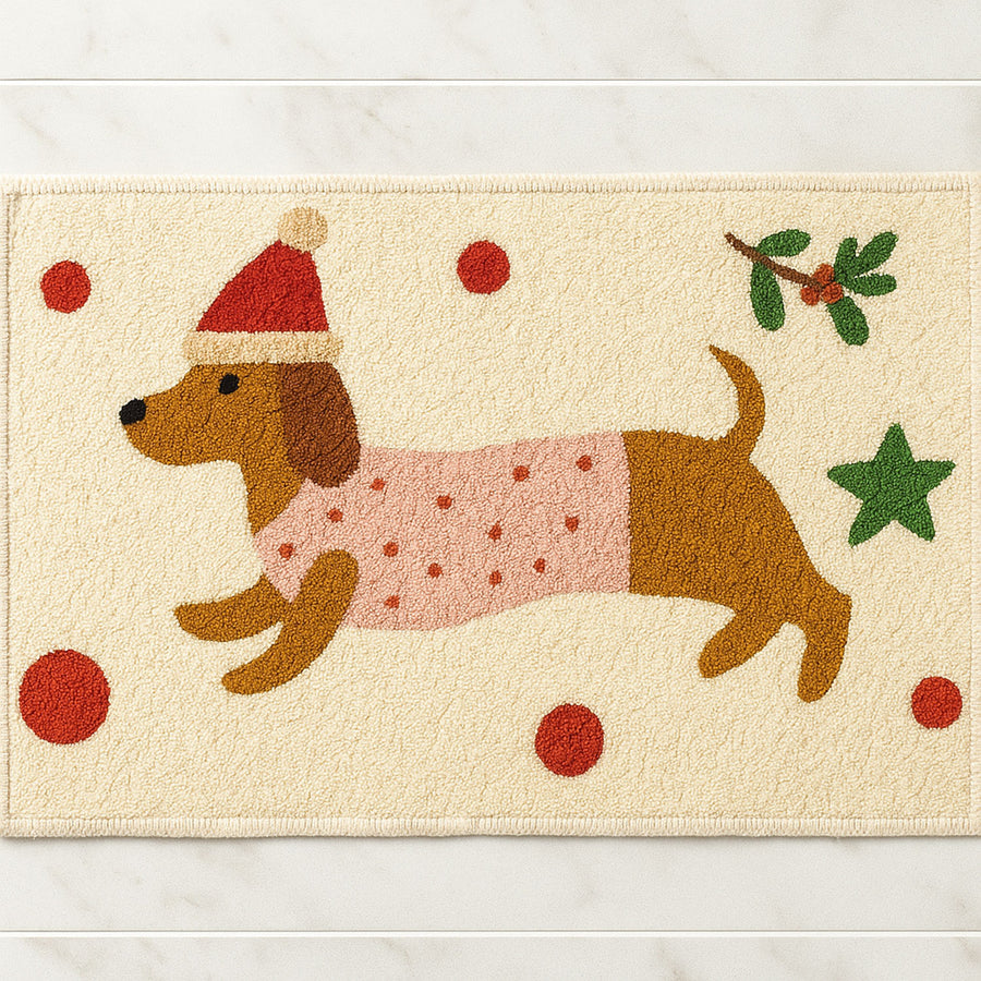 Feblilac Christmas Dachshund Bath Mat – Cute Holiday Dog Rug for Bathroom Decor - view 2
