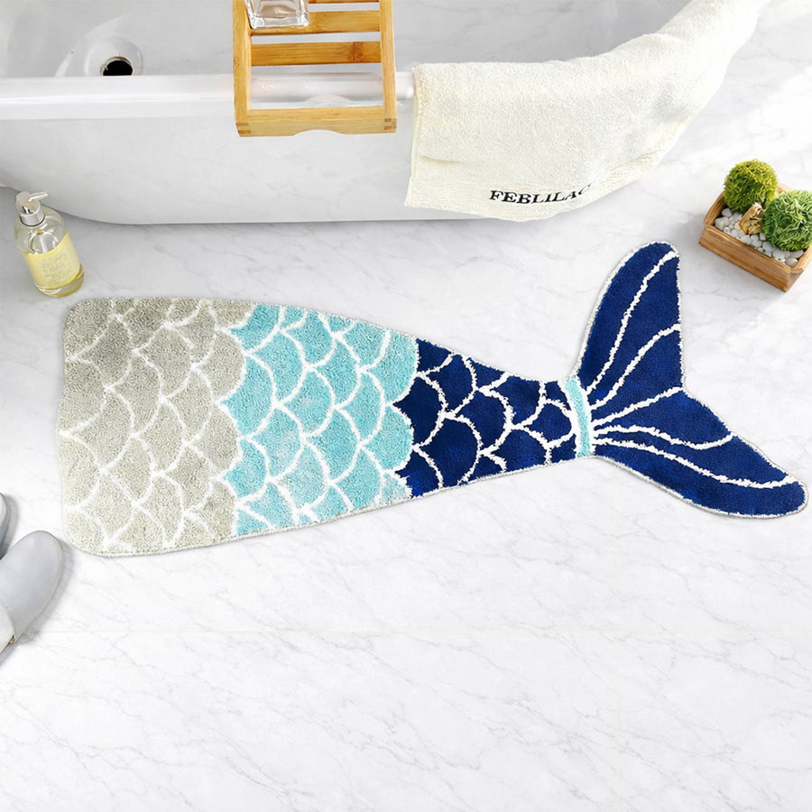 Feblilac Cute Blue Mermaid Tail Bedroom Bathroom Runner Mat - view 2