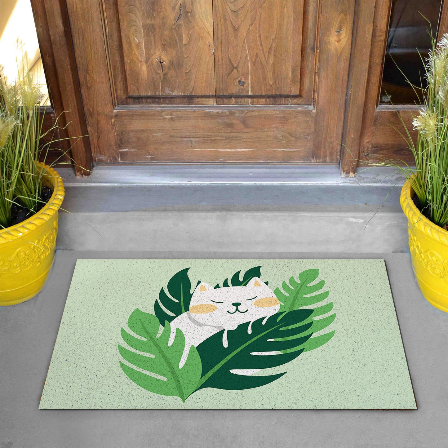 Feblilac Monstera Cat PVC Coil Door Mat