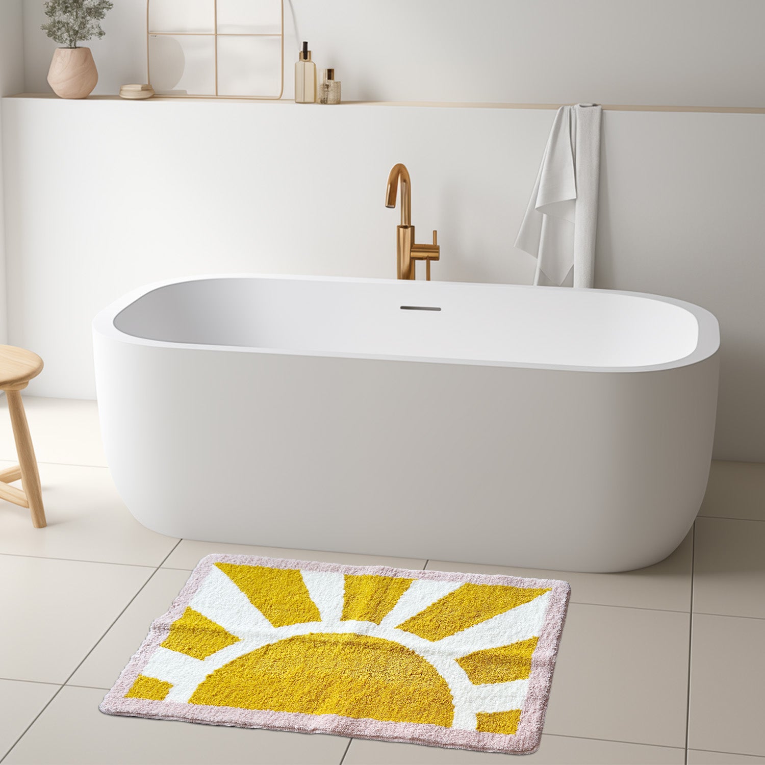 Feblilac Yellow Sun Pink Edge Tufted Bath Mat