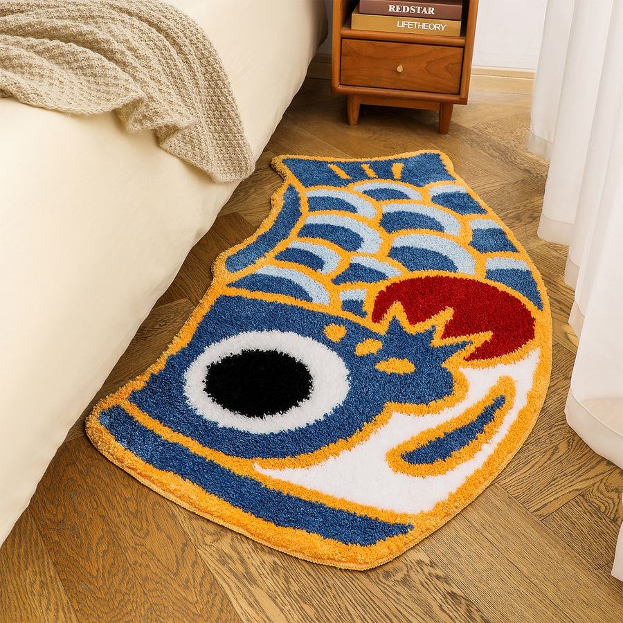 Feblilac Cute Blue Koi Fish Long Runner Mat, Extra Big Bedroom Mat, 64x120cm / 25x47 Inches - view 2