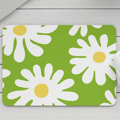 Feblilac Green Background Irregular Daisy Mouse Pad @Frank’s design